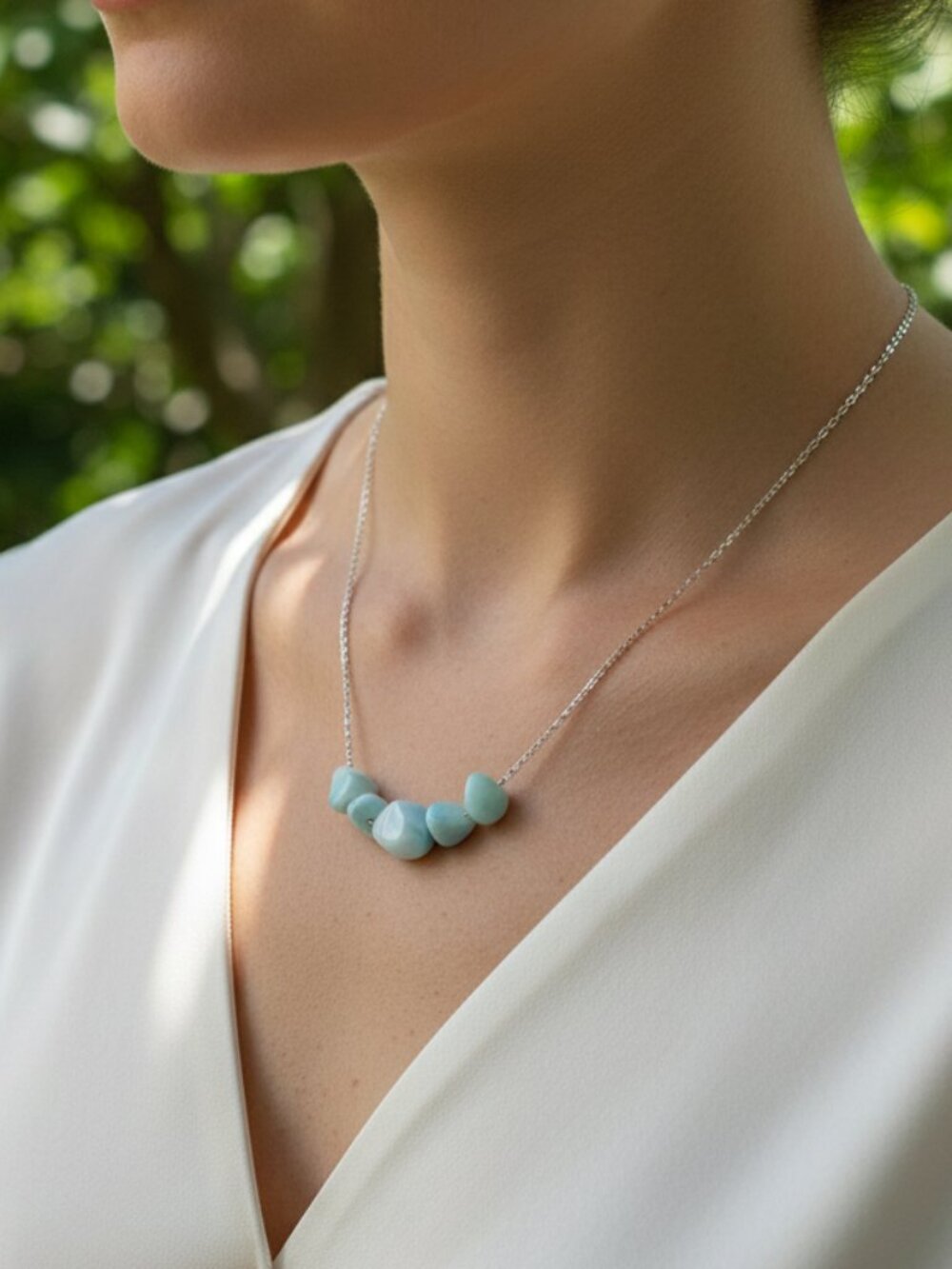 LARIMAR NECKLACE, CURB Chain Necklace, Larimar Gemstones, 925 Sterling Silver